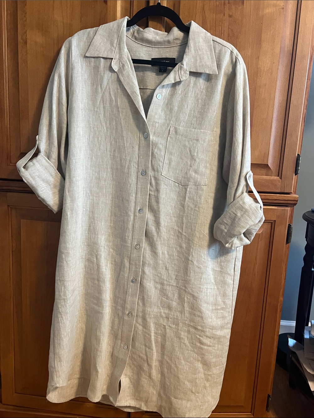 Karen Kane Beige Long Sleeve Linen Shirt Dress
